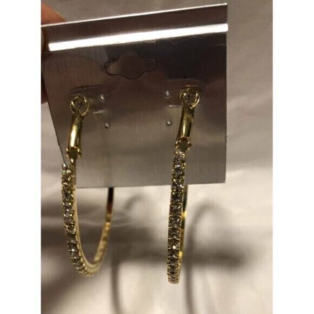 Gold Hoop Rhinestone Earrings - Picture 4 of 5